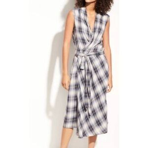Vince Blue and White Plaid Wrap Dress